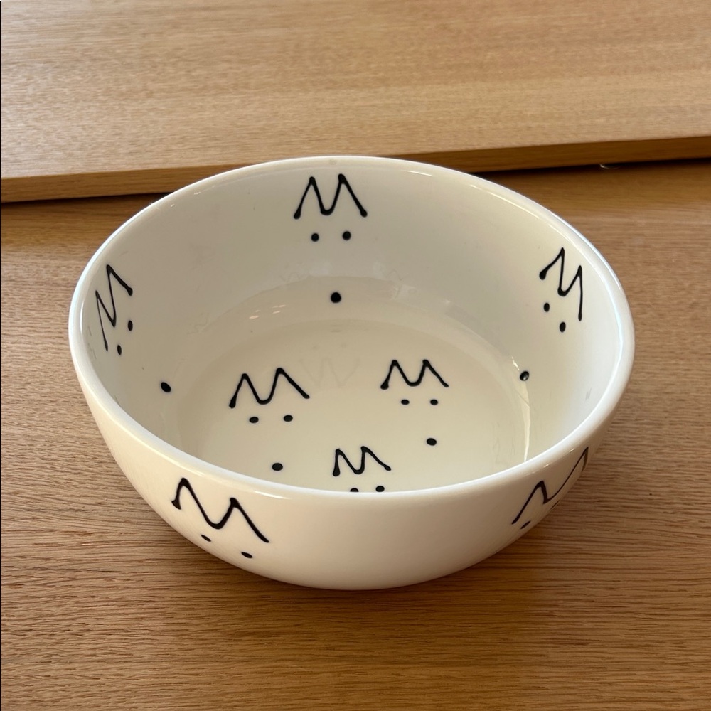 White Ceramic Dog Bowl with Black Pattern